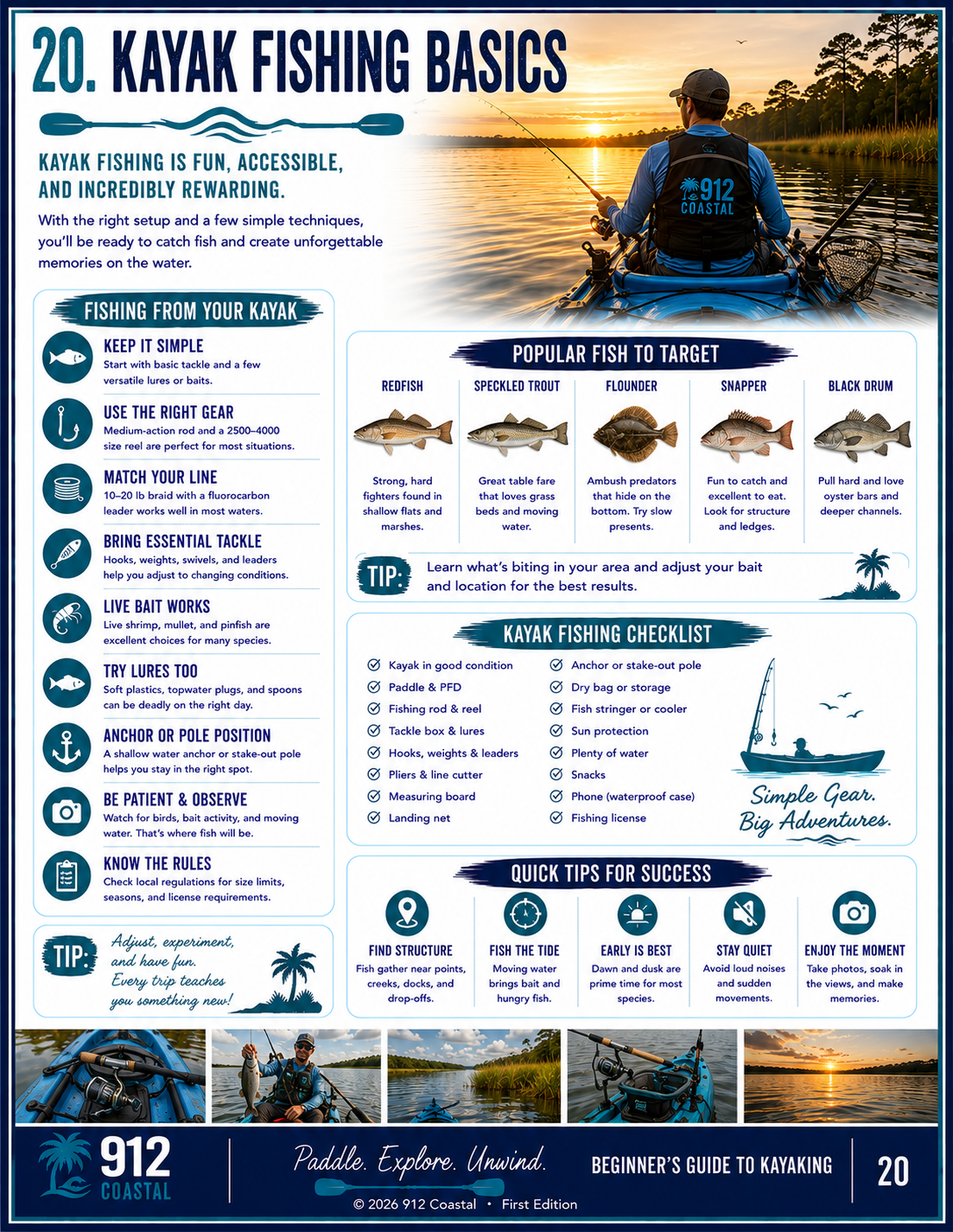 Beginner's Guide to Kayaking | 24-Page Digital PDF | Safety, Gear, Paddling Tips & Kayak Fishing | 912 Coastaligital product