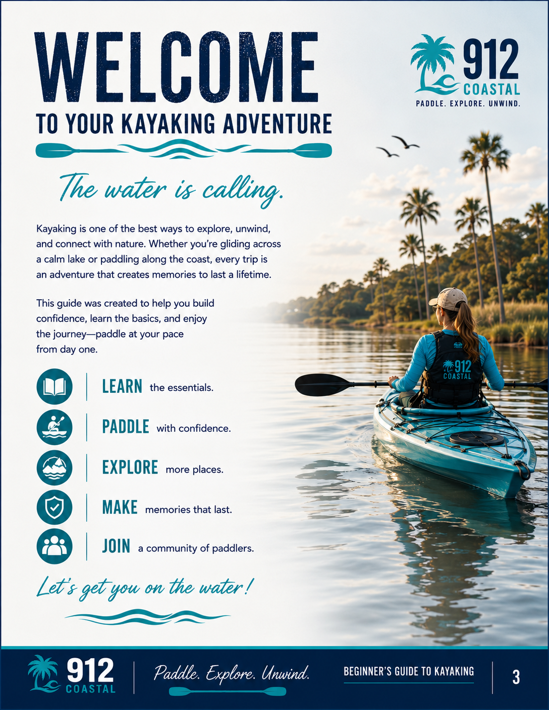 Beginner's Guide to Kayaking | 24-Page Digital PDF | Safety, Gear, Paddling Tips & Kayak Fishing | 912 Coastaligital product