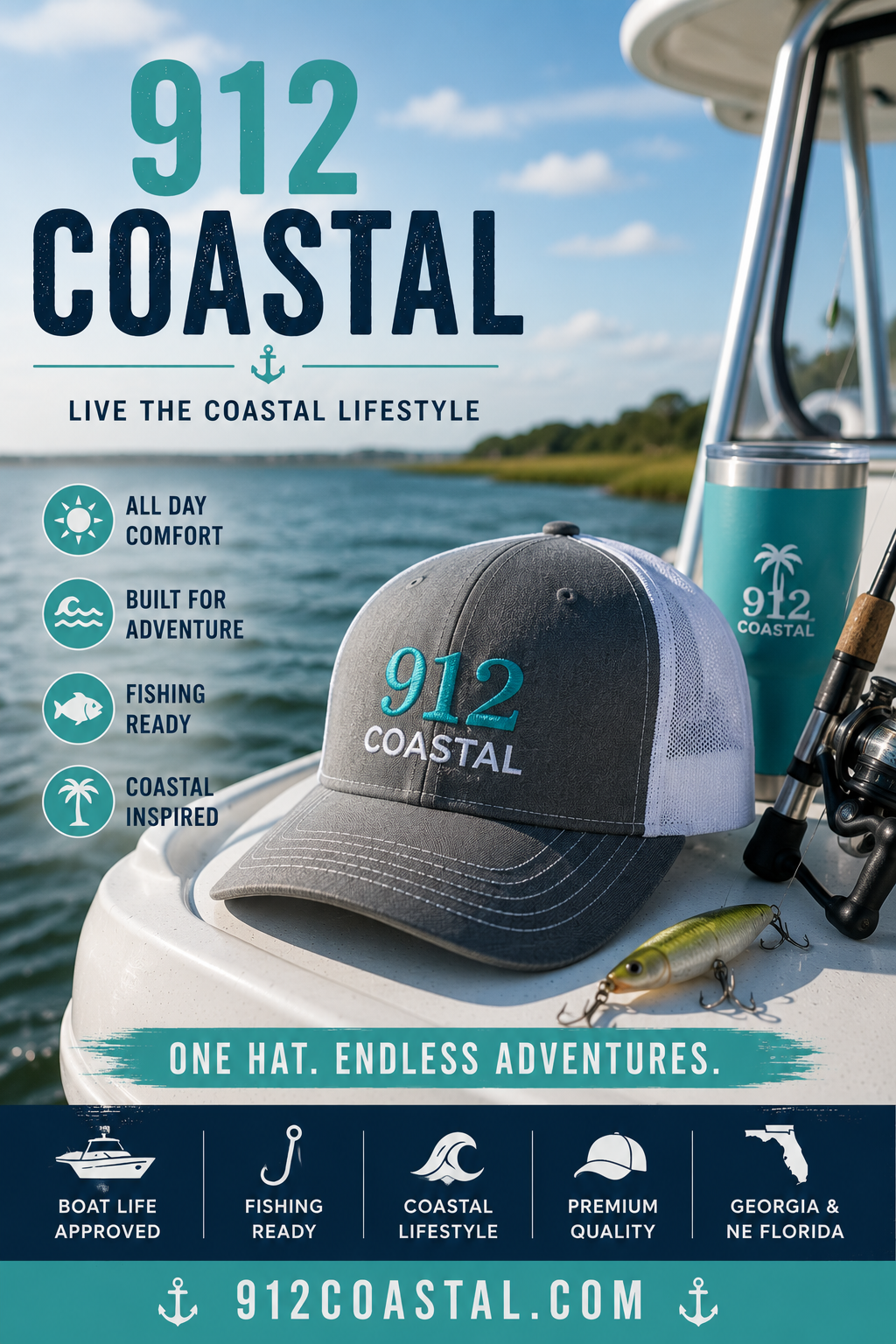 912 Coastal Embroidered Trucker Hat (grey/white)