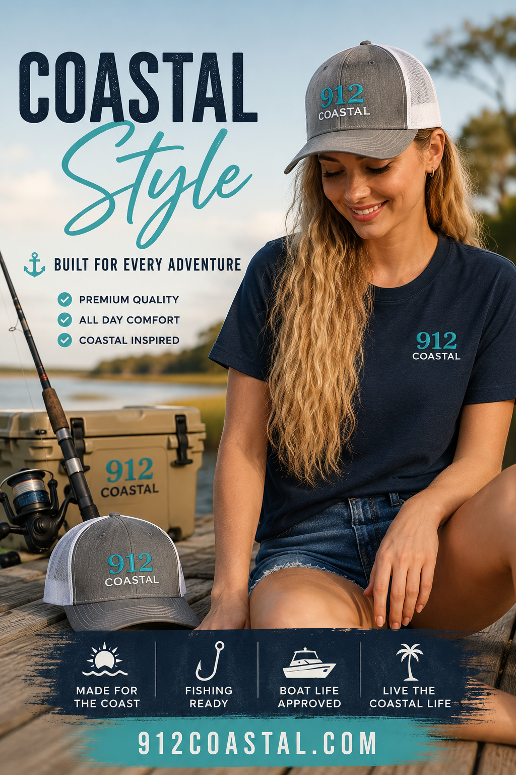 912 Coastal Embroidered Trucker Hat (grey/white)